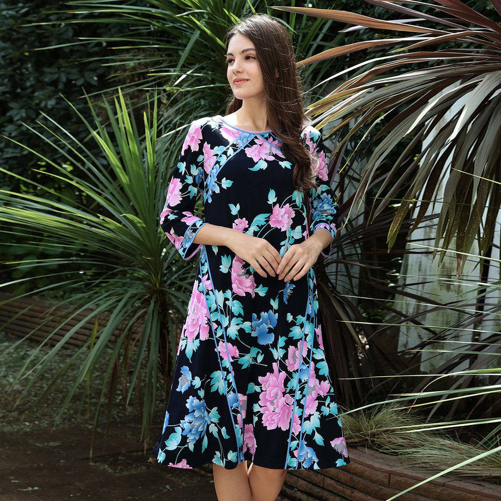 激安通販の レオナール Leonard イエロー 花柄 フレアワンピース レオナール